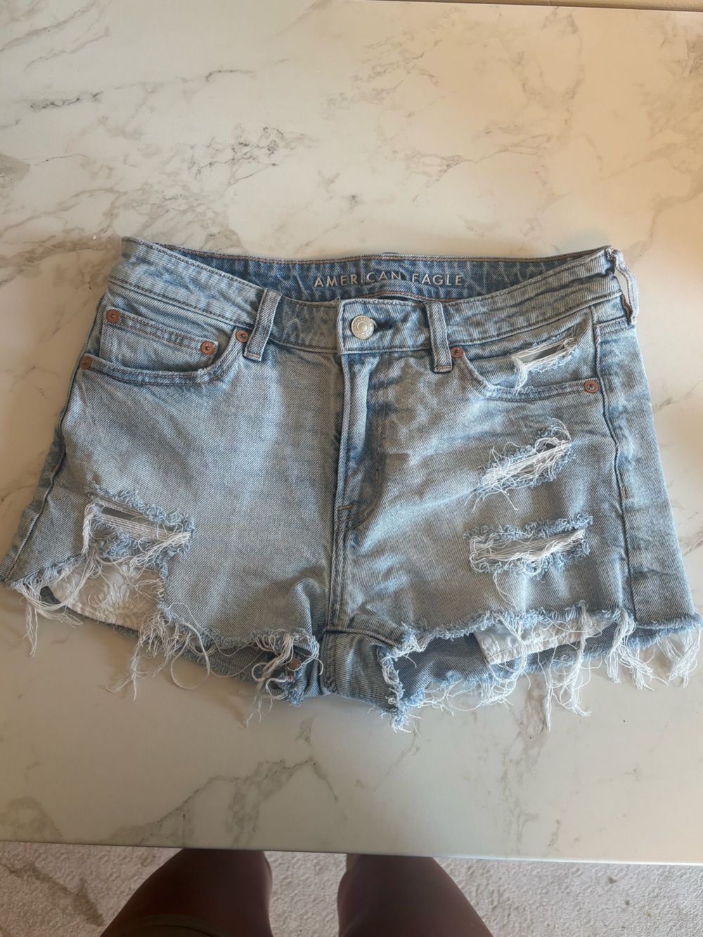 American Eagle Outfitters Light Wash Distressed Denim Shorts